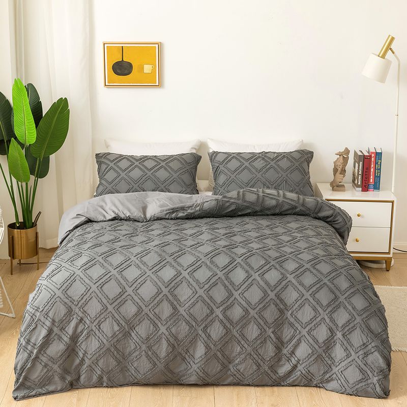 Solid Color Cut Flower Square Shape Quilt Cover Full Size_voghion.com