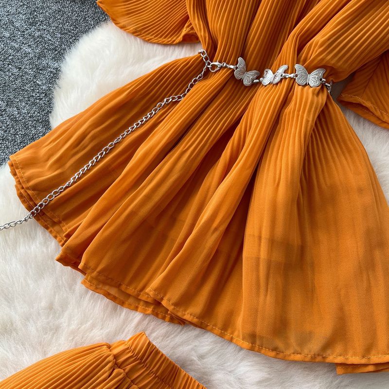 Omen's Clothing Sommerkleidung, hochwertiges dreidimensionales Blumen-Riemen-Taillenoberteil mit kurzen Ärmeln und hoher Taille_voghion.com