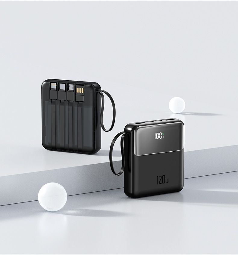 120 W ultraschnelle Lade-Powerbank 20000 mAh, 4-in-1 integrierte Kabel (USB-C/Lightning/Micro-USB/USB-A), tragbares PD3.0-Ladegerät_voghion.com