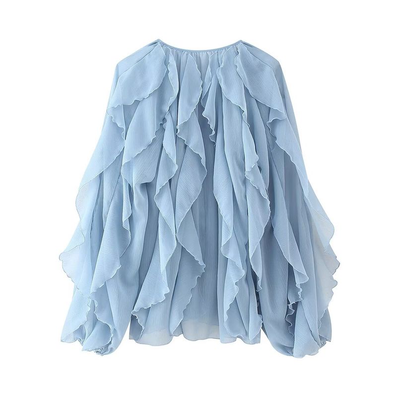 Camicia a tinta unita con decorazioni a strati, stile primaverile, per donna_voghion.com