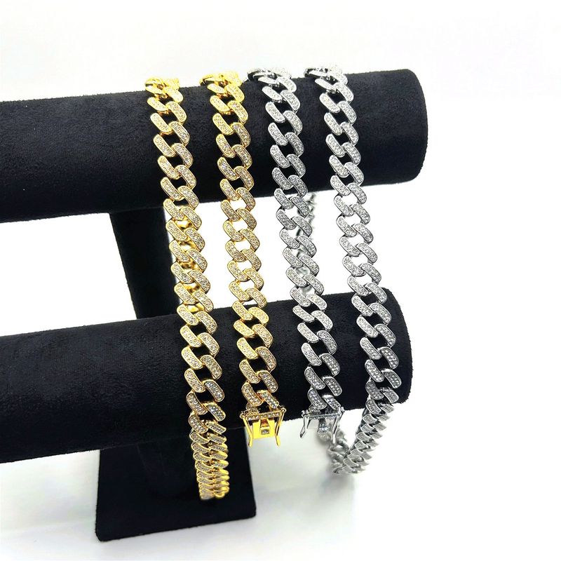Cuban Chain Inlaid Full Diamond 15mm Unisex Hip-Hop Style Gold-Plated Bracelet_voghion.com