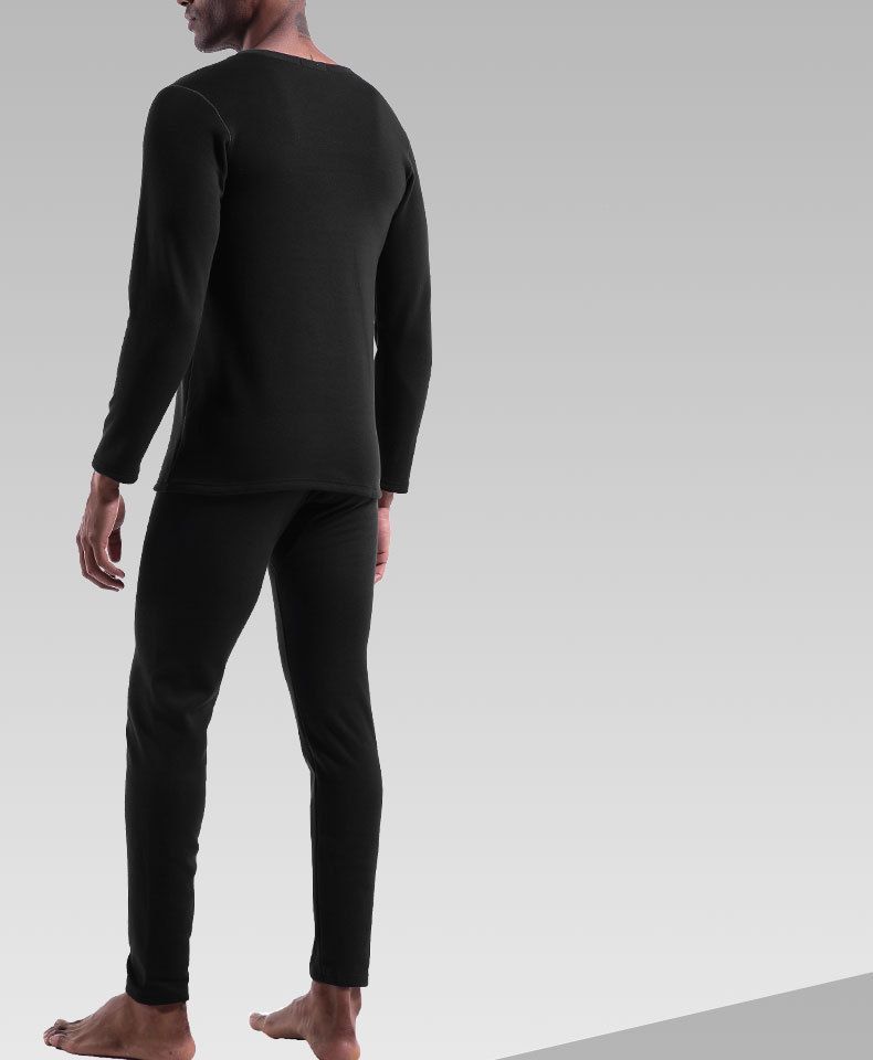 Underwear & Sleepwears Plus Velvet Thickened Men's Thermal Underwear Set Winter Fleece Lined Long Sleeve Round Neck Warm Base Layer Top & Bottom_voghion.com