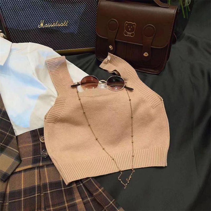 Abbigliamento per bambini abbigliamento per bambini ragazze stile college camicia gilet gonna plissettata completo 2024 gonna scozzese completo tre pezzi_voghion.com