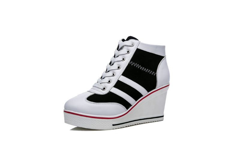 2025 Neue Keilabsatz Casual Canvas für Frauen Side Link Lace-up Plateauschuhe 8cm Höhe zunehmende High Heels_voghion.com