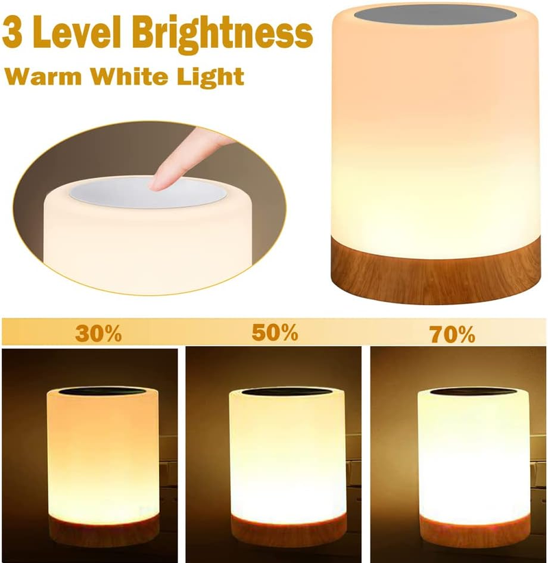 Luz noturna, lâmpada de toque para quartos, lâmpadas com bateria interna recarregável, luz branca quente regulável e mudança de cor_voghion.com