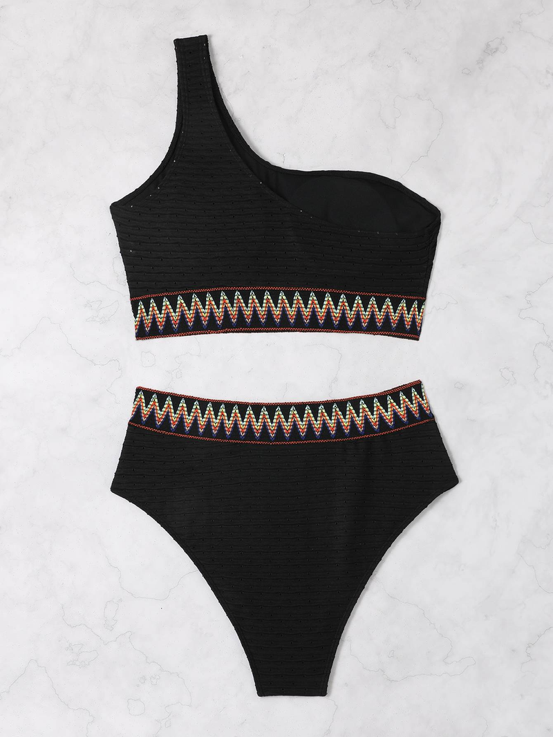 Women's solid color special fabric split swimsuit, chubby sister fashionable swimsuit_voghion.com