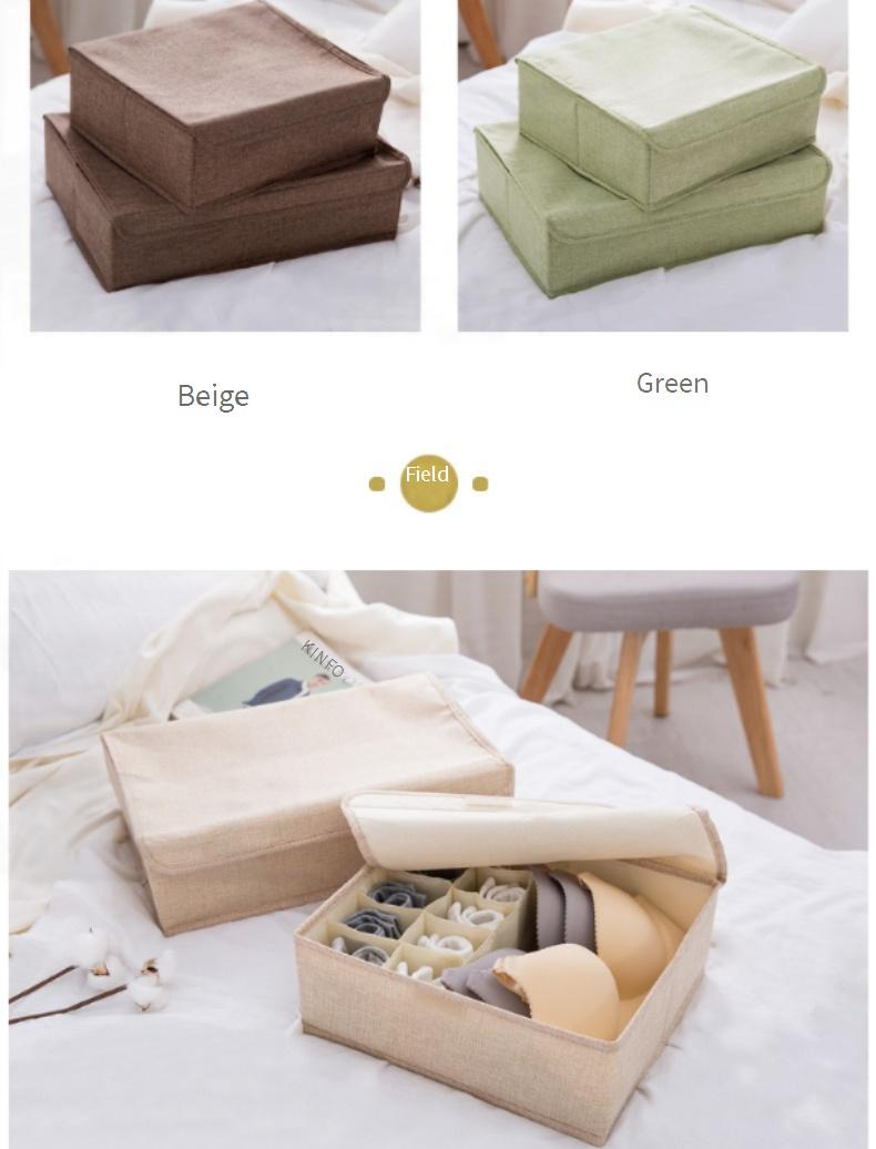 Boîte de rangement pliable et lavable en coton et lin pour sous-vêtements, résistante à l'humidité, à compartiments multiples, pour chaussettes, grand tiroir_voghion.com
