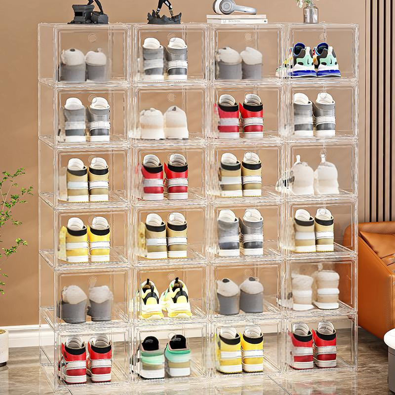 Magnetic Side-Open Transparent Shoe Box - High Clarity Pet Stackable Sneaker Display Case (Dustproof Wall Shoe Cabinet)_voghion.com