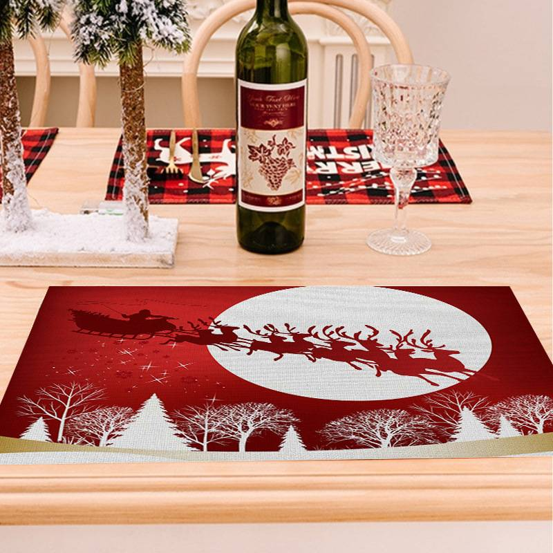 Christmas Table Mats With Santa And Reindeer Print - Festive Dining Decor (3-Piece Set)_voghion.com
