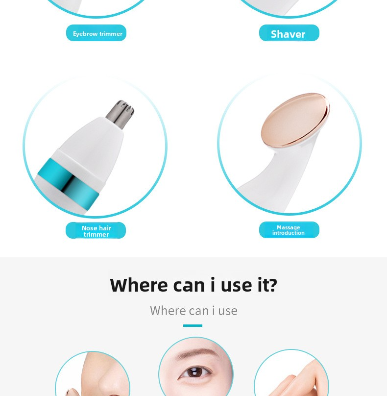4-in-1 Elektrischer Haarschneider für Augenbrauen, Nase und Körper – Schmerzfreies Gesichtspflegeset für Frauen und Männer_voghion.com