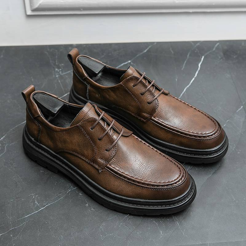Fashionable Men's New British Black Business Formal Wear Derby Shoes Lace-up Leather British Brown Banquet Dress Wedding Leather Shoes_voghion.com