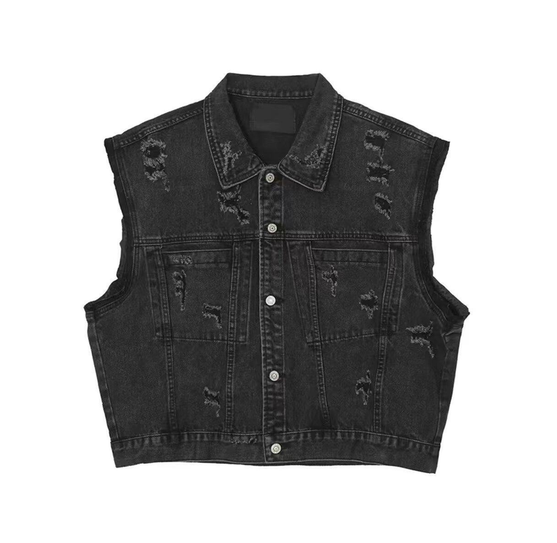 Gilet in denim vintage da uomo - Giacca casual estiva leggera con bottoni frontali e tasche laterali, vestibilità comoda per campeggio all'aperto e streetwear (_voghion.com