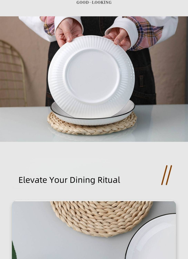 Premium Restaurant Quality 9 Or 10 Inch 23cm/25cm Ceramic Dinner Plate - American Ribbed, High-Fired, Scandinavian Style_voghion.com