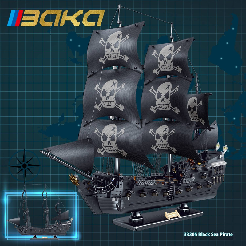 Barka Pirate Ship Building Blocks Set - Black Pearl & Queen Anne's Revenge Model Kit, DIY Desktop Decoration Gift For Teens & Adults (800+ Pieces)_voghion.com