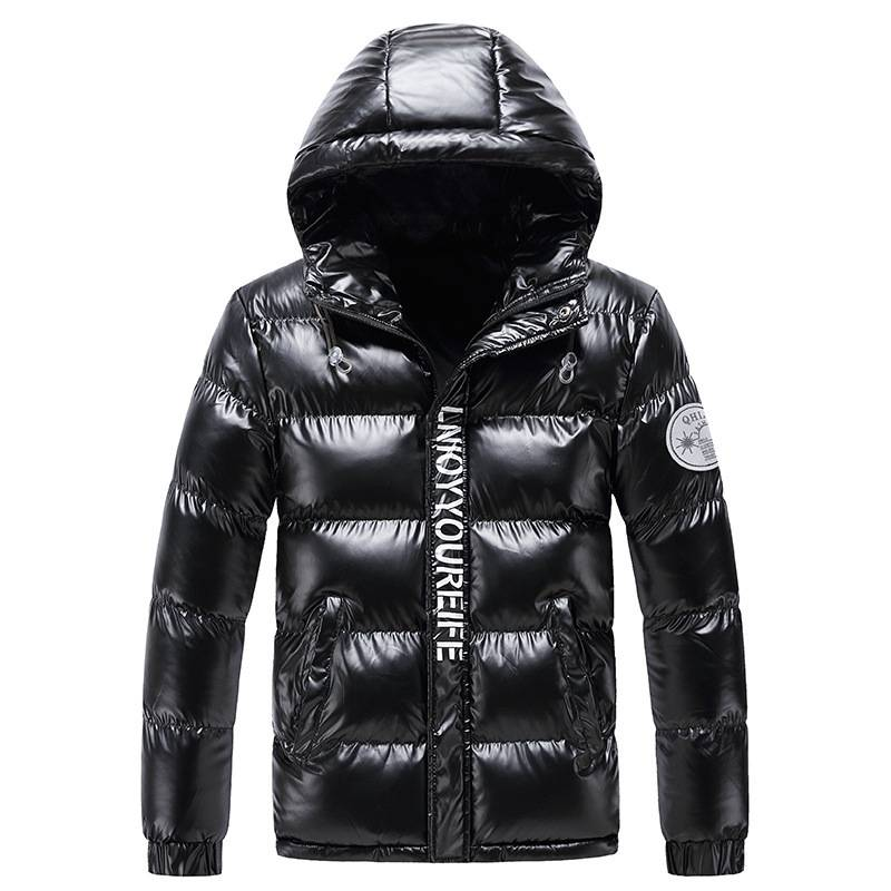 Men's Clothing Unisex Winter Puffer Jacket - Trendy Nylon Coated Hooded Coat With Fleece Lining For Couples (Glossy Black, Metallic Gray)_voghion.com
