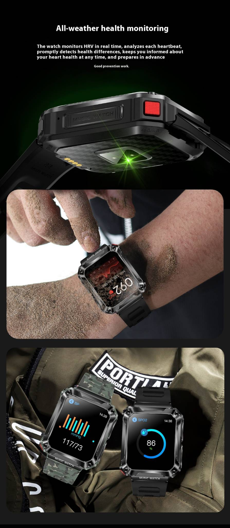 Smartwatch met bloeddruk-, hartslag- en SpO2-meter, TWS Bluetooth-oortelefoons, 2-in-1 fitnesstracker voor Android, IPX5 waterdicht_voghion.com