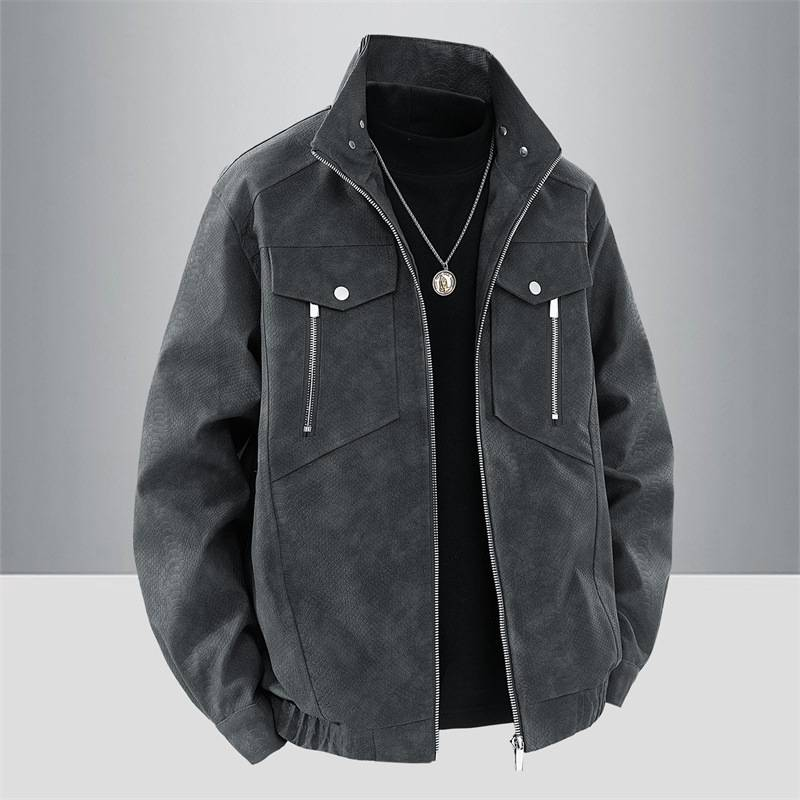 Men's Retro Biker Jacket - Double-Breasted PU Leather Coat With Stand Collar_voghion.com
