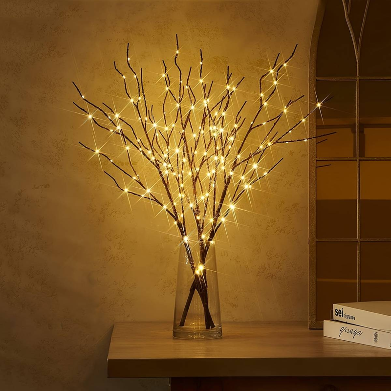 Lámpara de rama de abedul iluminada con 50 LED, funciona con pilas, árbol artificial realista para Navidad y decoración del hogar, disponible en tamaños de 80 cm (pilas no incluidas)._voghion.com