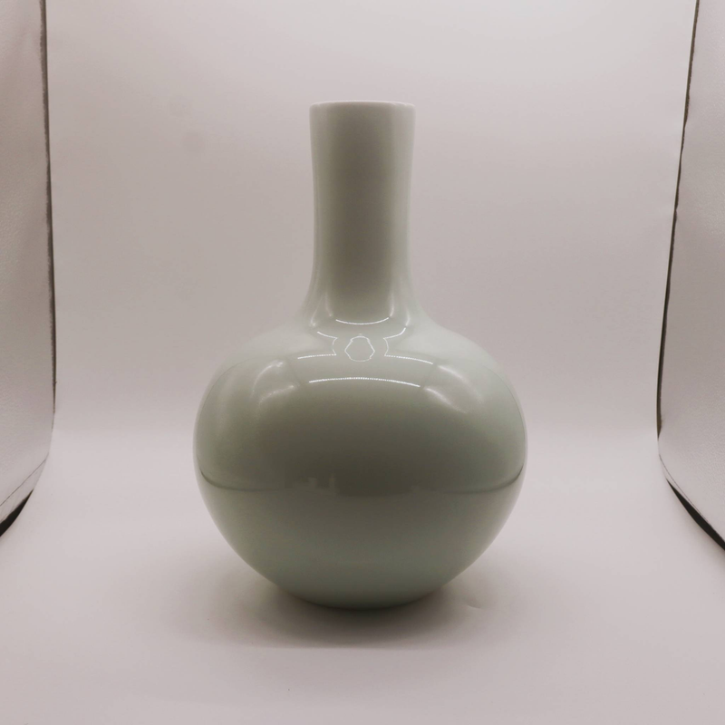 Vaso moderno in ceramica a forma di globo, bianco, design a collo lungo, forma rotonda, decorativo_voghion.com