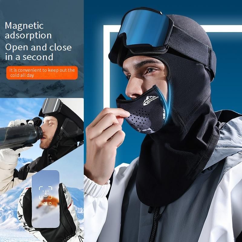 Passamontagna magnetico da sci per uomo e donna - Maschera invernale antivento con fodera in pile per sport all'aria aperta, ciclismo e protezione dal freddo_voghion.com