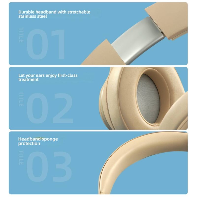 Bluetooth-Over-Ear-Kopfhörer – BT 5.3 kabellos, 8 Stunden Akkulaufzeit, leichter Kunststoffrahmen (Farben: Khaki/Blau/Burgund/Grün)_voghion.com