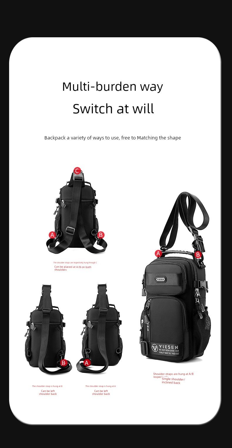 Viessen Men Casual Chest Large Capacity Shoulder Messenger Bag Outdoor Multi-Functional Backpack_voghion.com