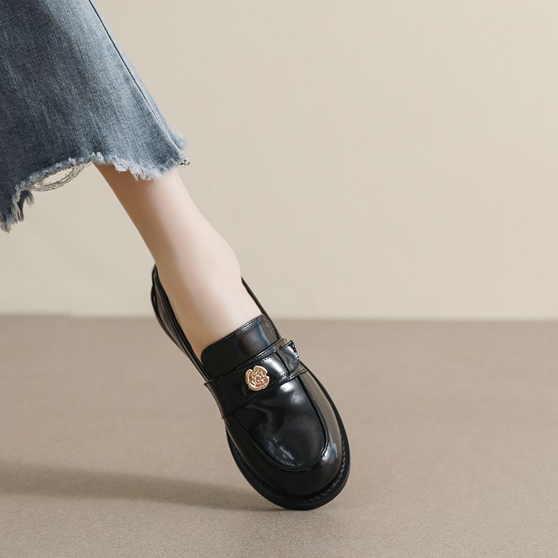 Kleine Loafer mit Goldmünzen für Damen, Retro-Stil, Herbst und Winter, kleine Lederschuhe mit dicken Sohlen, weiche Sohle, dicker Absatz, Einzelschuhe_voghion.com