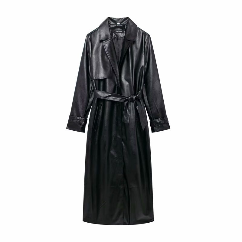 Toamna și iarna femeii noi îmbrăcăminte culoare solidă temperament slăbire vrac modă lungă din piele windbreaker pentru femei_voghion.com