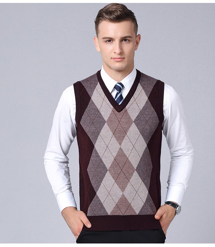 Ärmellose Pullunderweste aus Wollmischung für Herren – Strickpullover mit V-Ausschnitt für Herbst und Winter, schmale Passform, Farbblockdesign, Freizeitkleidung_voghion.com