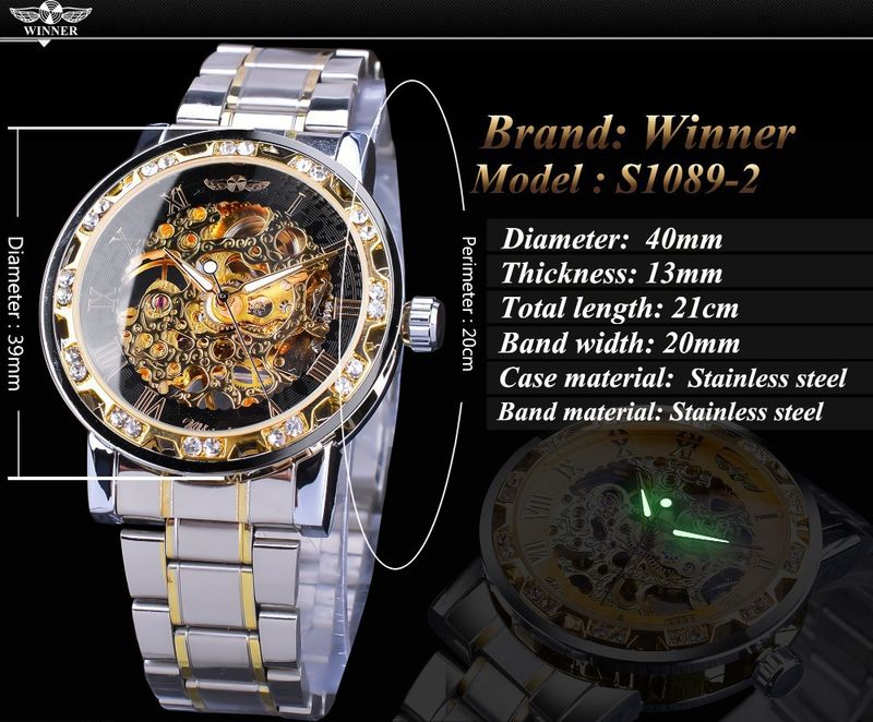 Orologio meccanico scheletrato da uomo alla moda con dettagli in diamanti - Cassa e cinturino in acciaio inossidabile - Resistente all'acqua - Stile casual da lavoro_voghion.com
