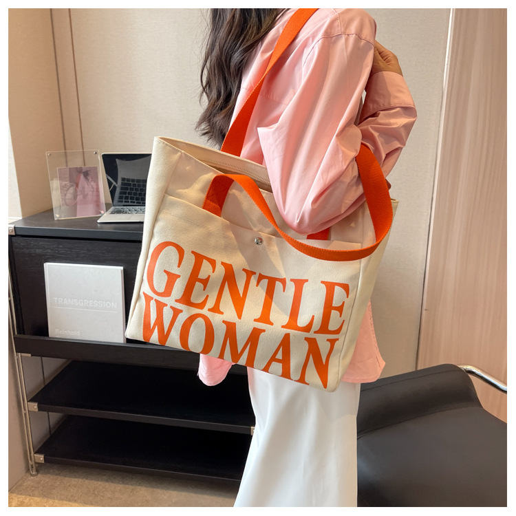 Minority Design Letter Canvas Bag Women's Single Shoulder Simple Art Lazy Large Capacity Tote Bag Women's Bag One Dropshipping_voghion.com