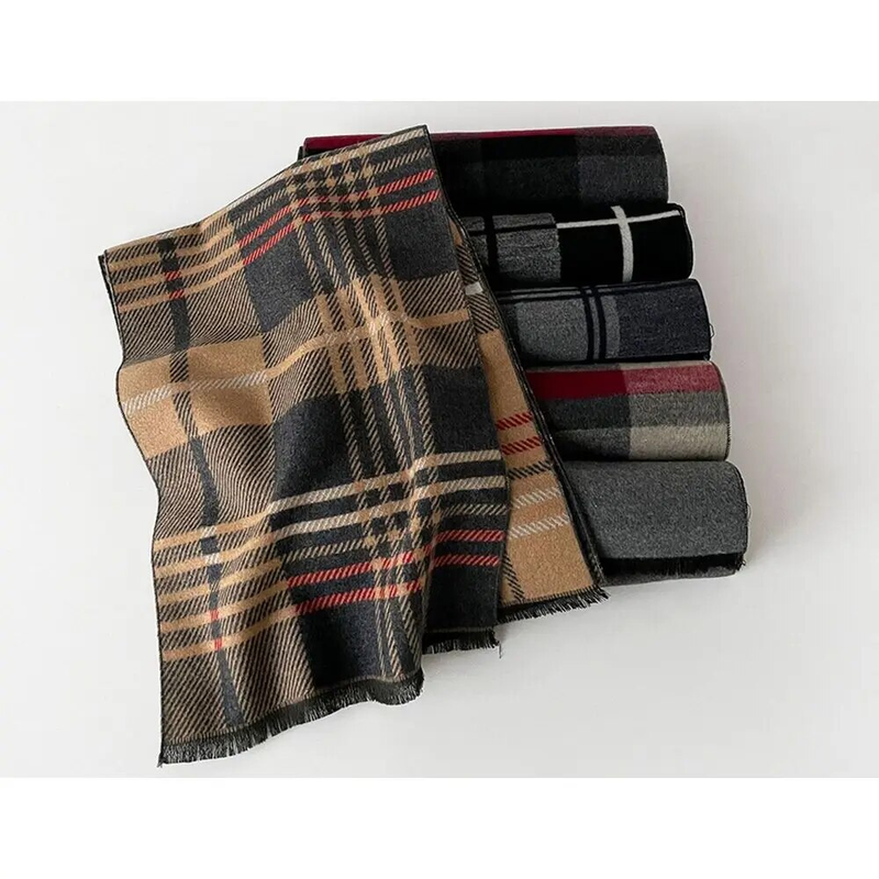 Sciarpa calda da uomo in lana spessa autunno inverno, semplice e alla moda scialle in cashmere in stile britannico_voghion.com
