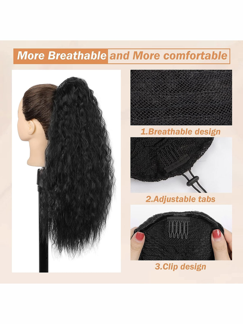 Braune lange Kordelzug-Verbundhaarverlängerung mit 61 cm geradem Dutt und Clip für Damen-Pferdeschwanz_voghion.com