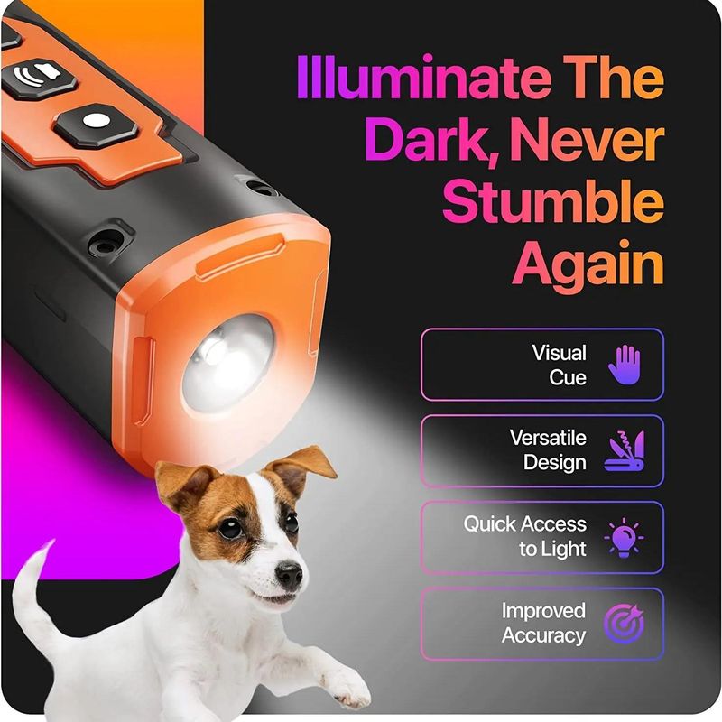 Répulsif ultrasonique pour chien, dispositif de dressage pour chien, rechargeable, anti-aboiements, avec lampe torche LED_voghion.com