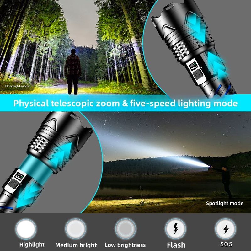 Super-Laserkanone Outdoor Ultrahelle Langstrecken-Zoom Tragbare Notfall-LED-Taschenlampe Wiederaufladbar_voghion.com