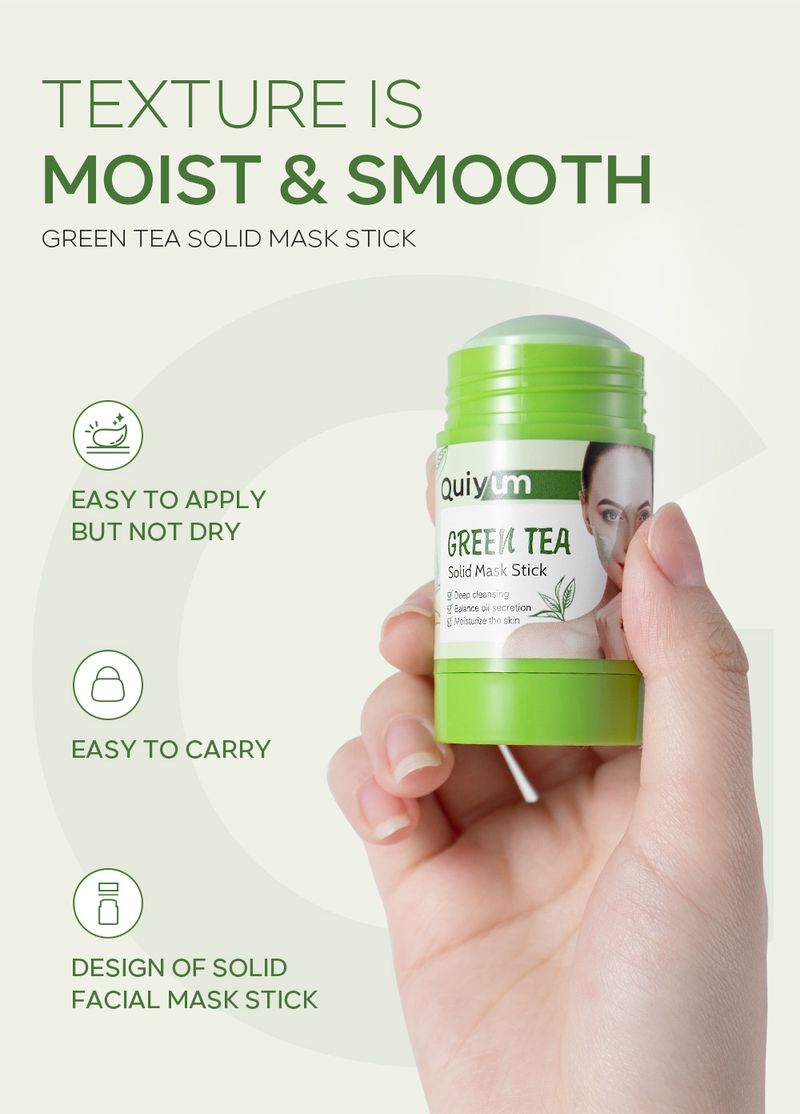 QUIYUM Grüner Tee Fester Maskenstift 40 g Feuchtigkeitsspendende, schmierbare Schlammmaske_voghion.com