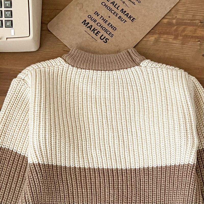 Soft & Stylish Boys' Knit Sweater For Fall & Winter - Cozy Round Neck Pullover With Cute Animal & Stripe Patterns (3-8 Years, 100-140cm)"_voghion.com