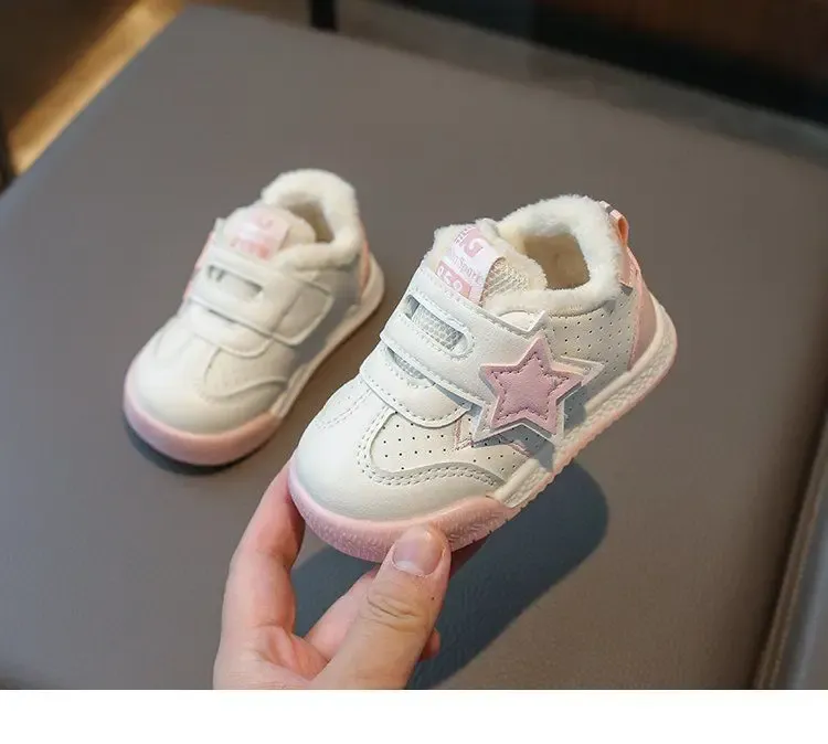 Scarpe da ginnastica invernali per bambini, calde, casual, con stelle, in PU, con gancio e passante, bianche, morbide e antiscivolo, per bambini piccoli, sportive_voghion.com