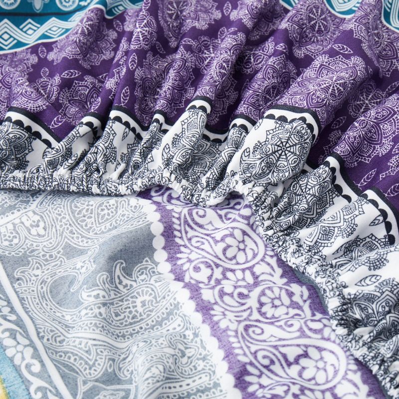 Lila Tribal Bohemian Matratzenbezug Polyester Hautfreundliches Bett Spannbettlaken Matratzenschoner Spannbettlaken_voghion.com