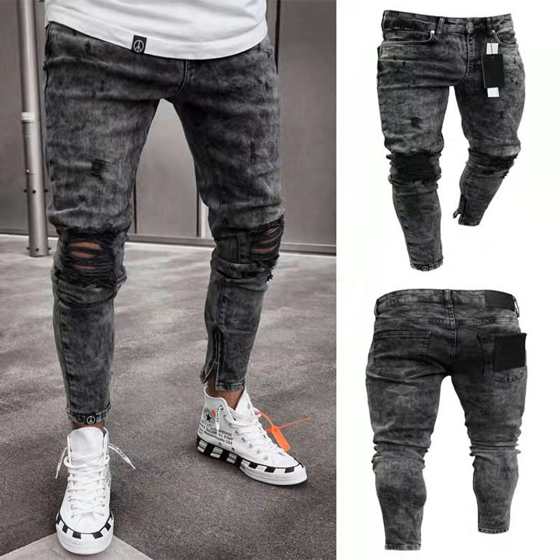 Exclusieve gescheurde jeans, stretch denim broeken, nieuwe stijl voor heren_voghion.com