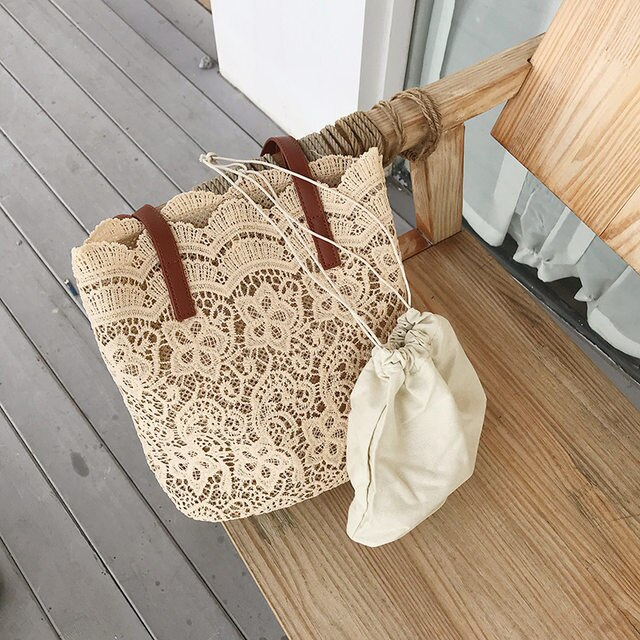 Spring and Summer New Korean Mori Lace Beautiful One Shoulder Handbag Ladies Large Capacity Bucket Shopping Bag_voghion.com