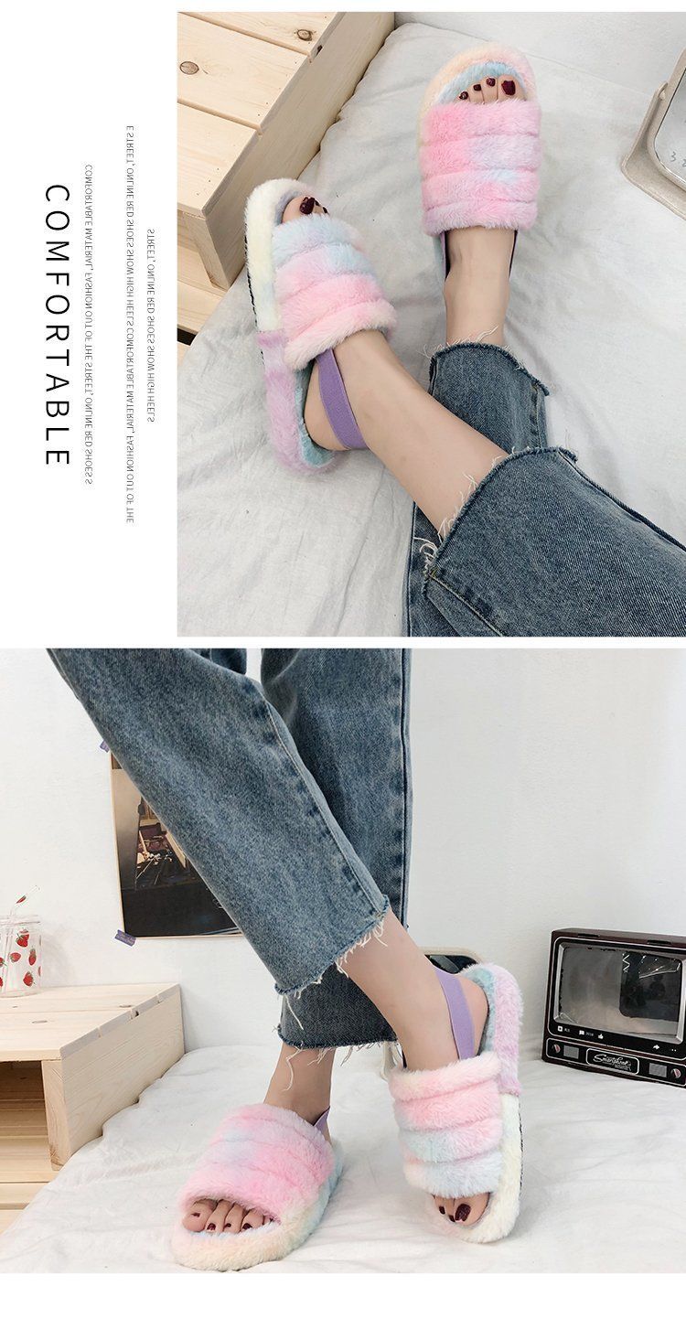 Foreign trade thick-soled plush slippers for women 2023 New 43 plus size flat home plush cotton slippers elastic band warm_voghion.com