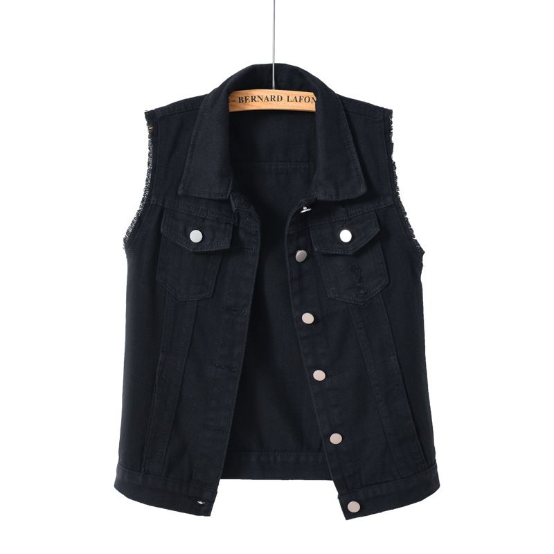 Ropa de mujer Chaleco vaquero multicolor Chaqueta corta ajustada sin mangas para mujer Cárdigan superior roto_voghion.com