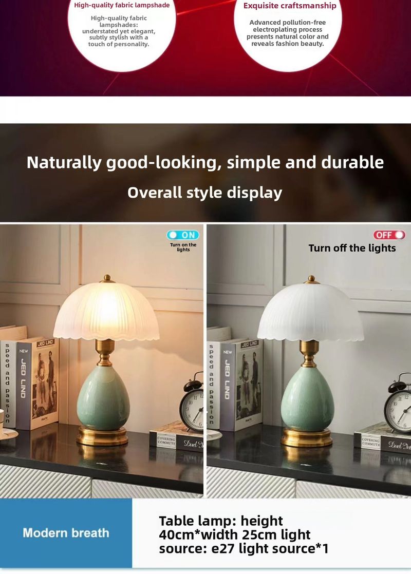 European Style Table Pastoral Ceramic Glass LED Study Desk Smart Lighting Bedroom Decorative Bedside Lamp_voghion.com