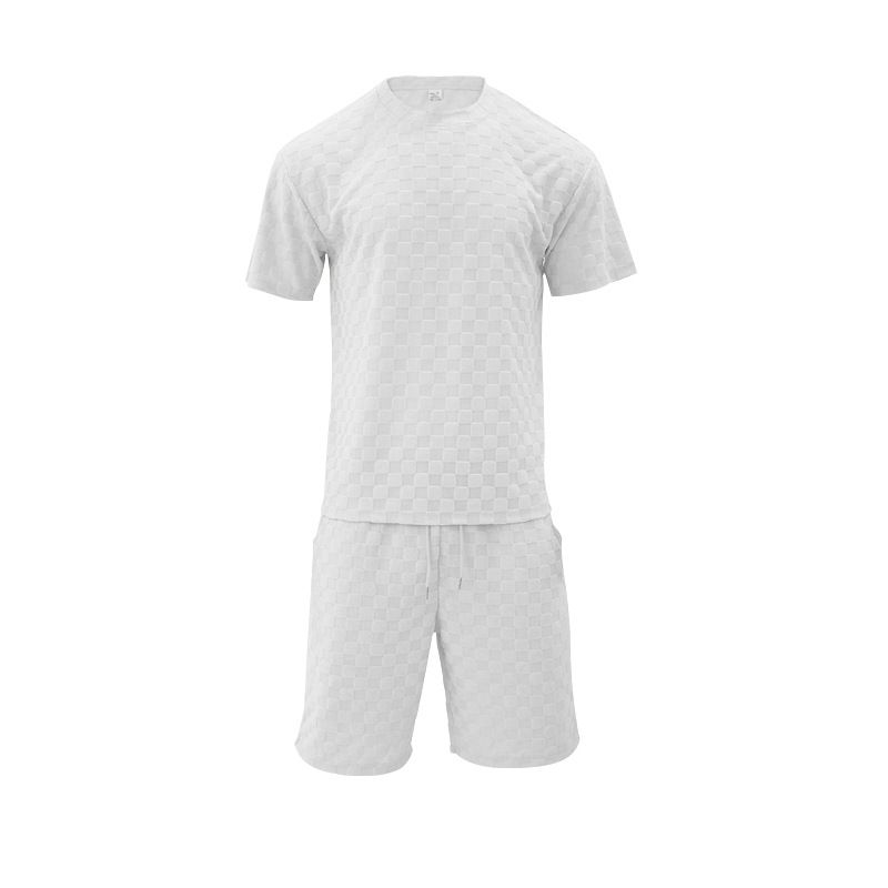 Set di pantaloncini casual a gamba dritta oversize con t-shirt a maniche corte a quadri jacquard da uomo, estate 2024_voghion.com