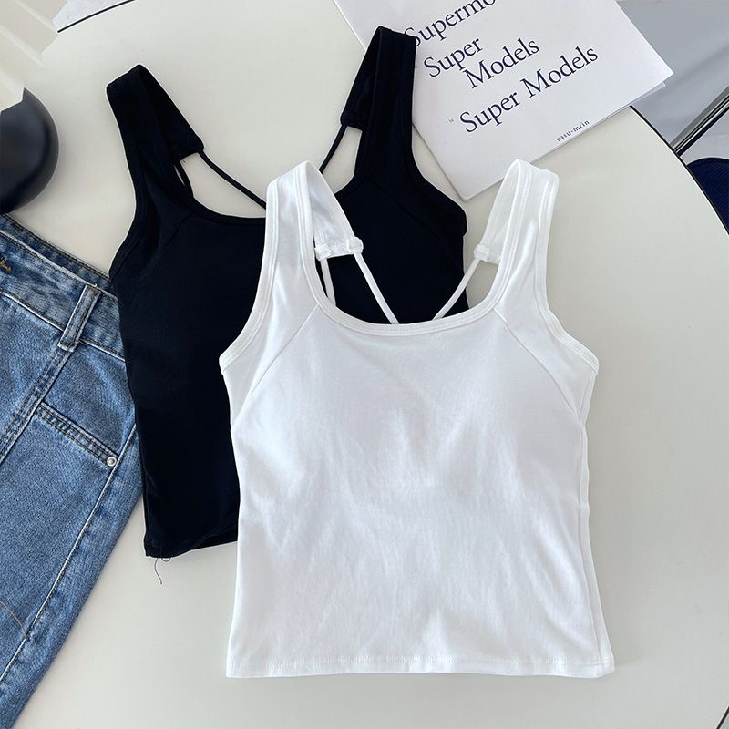 Spicy girl wearing camisole, vest, lingerie, women's fixed cup, one-piece chest pad, casual, versatile, breathable, and_voghion.com