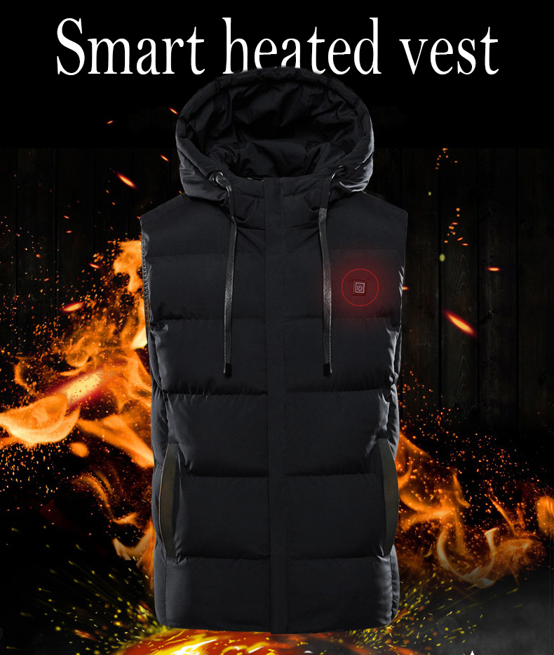 seven-zone heating vest autumn and winter warm jacket USB charging smart heating hooded cotton vest_voghion.com