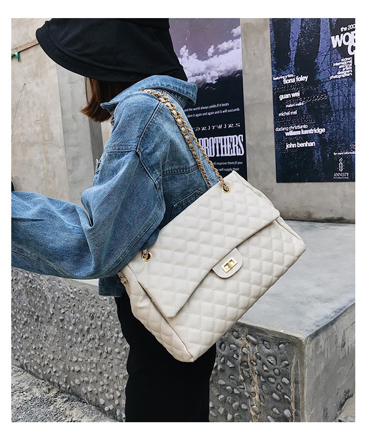 Big Bag Women's 2023 New Trendy Lingge Chain Bag Korean Version One Shoulder Crossbody Bag Fashion Embroidery Handbag_voghion.com