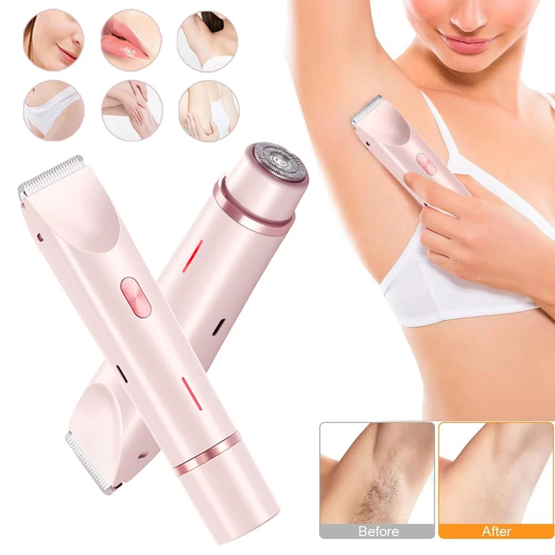 Epilatore 2 in 1 per donna, rasoio elettrico a doppia testa, tagliacapelli per peli pubici, USB_voghion.com