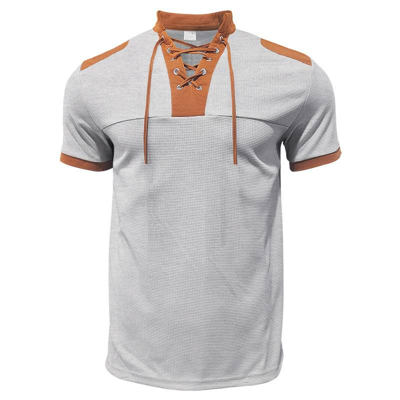 Waffle Herren Sommer Casual Tethered Henry Kurzarm Shorts Anzug_voghion.com